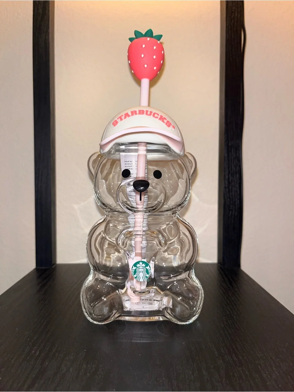 Authentic Starbucks Bearista Pink Drink Strawberry Clear Bear Glass Cup
